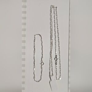 Elegant 925 Sterling Silver Paperclip Style 22" Necklace and  7.5" Bracelet Set